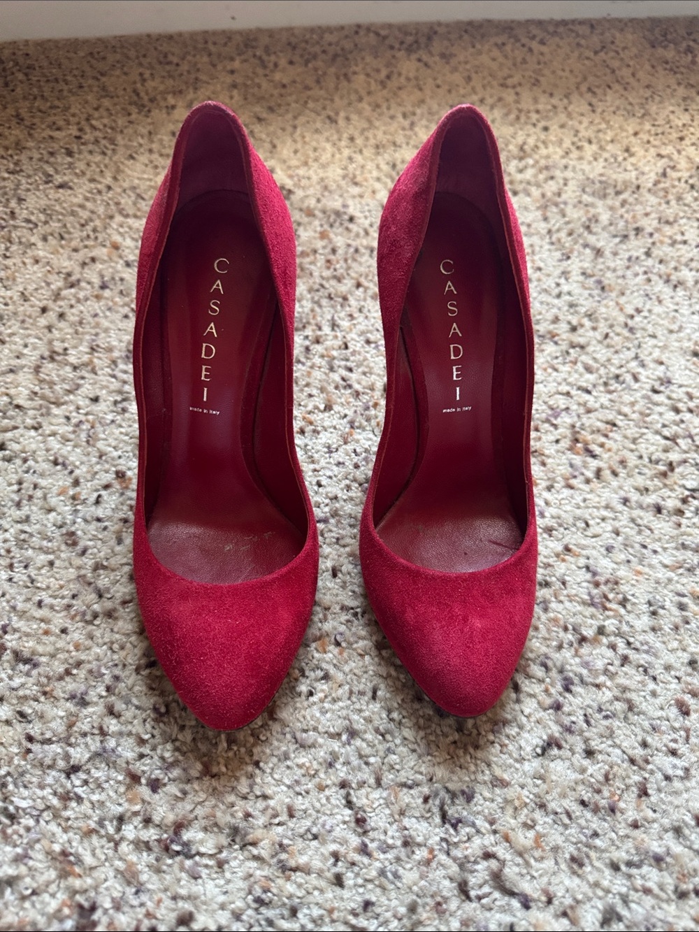 Casadei Crimson Suede Pointed-Toe Pumps